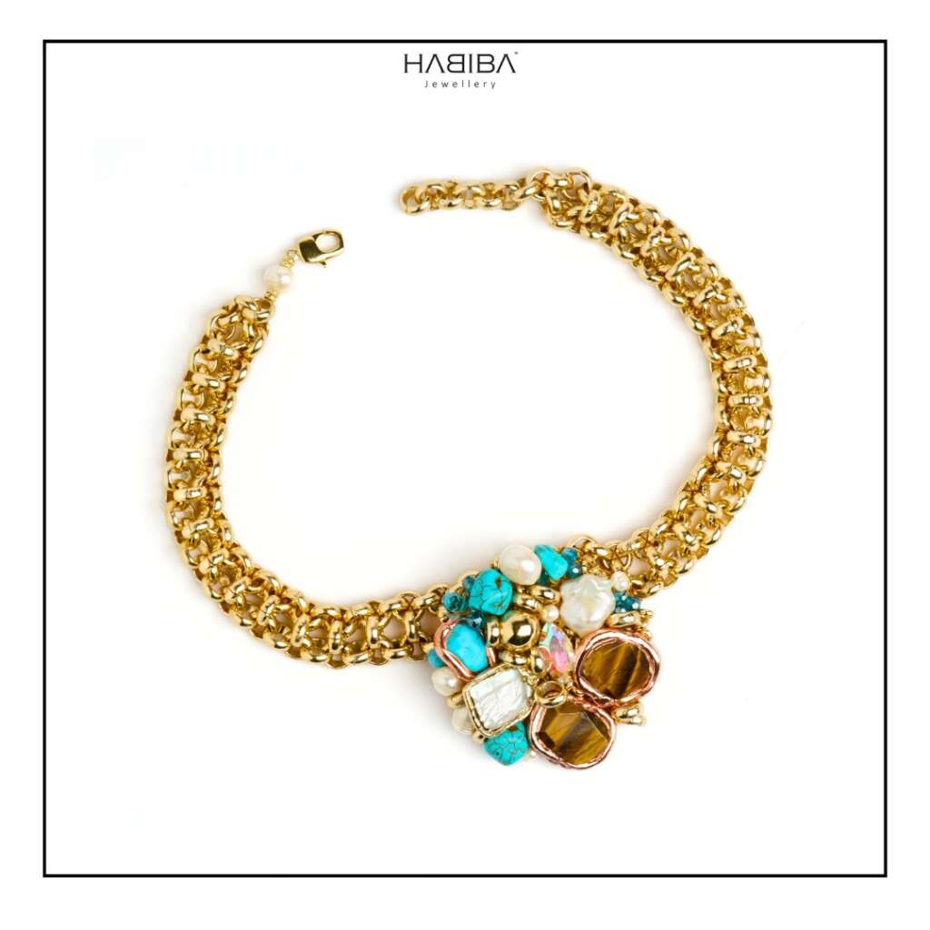 Collier FRIDA œil de tigre et turquoise